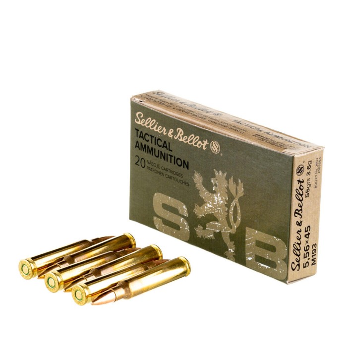 Sellier & Bellot M193 Rifle Ammunition 5.56mm 55gr FMJ 3300 fps 1000/ct, SB556AC