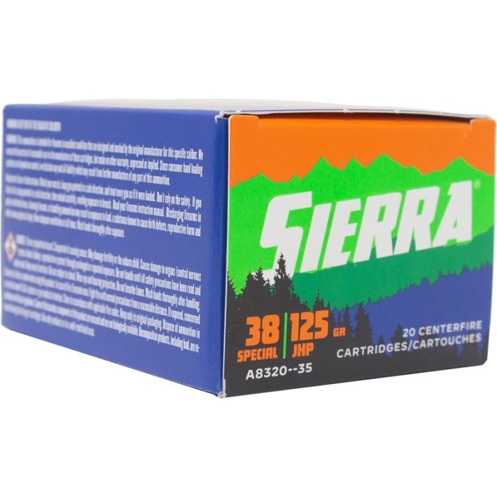 Sierra Bullets Sports Master 38 Special 125 Grain Jacketed Hollow Point Flat Brass Rifle Ammo, 20 Rounds, A8320--35