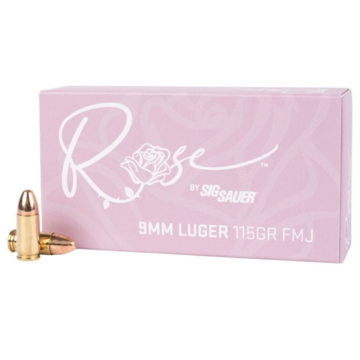 SIG SAUER Rose 9mm Luger 115 Grain Jacketed Hollow Point Pistol Ammo, 20 Rounds, E9MMA1-ROSE-20