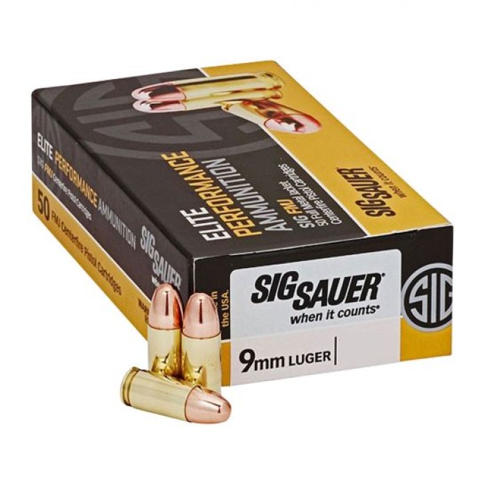 Sig Sauer 9mm 124gr FMJ Elite Ball Ammunition 50rds - E9MMB2-50