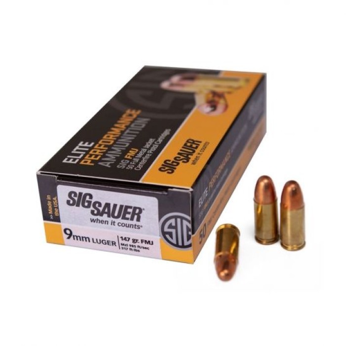 Sig Sauer 9mm 147gr FMJ Elite Ball Ammunition 50rds - E9MMB3-50