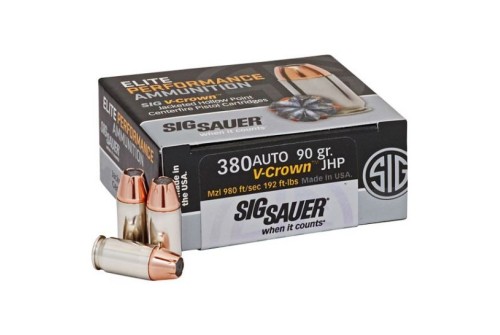 Sig Sauer 380 Auto 90gr V-Crown JHP Ammunition, 50 rounds - E380A1-50