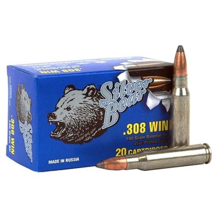 Silver Bear Bear Ammo .308 Win. 140Gr. SP Zinc Coated 20-Pack A308SPN