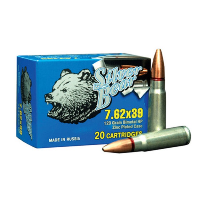 Silver Bear 7.62x39 123gr. Jhp - Zinc-plated 500 Round Case