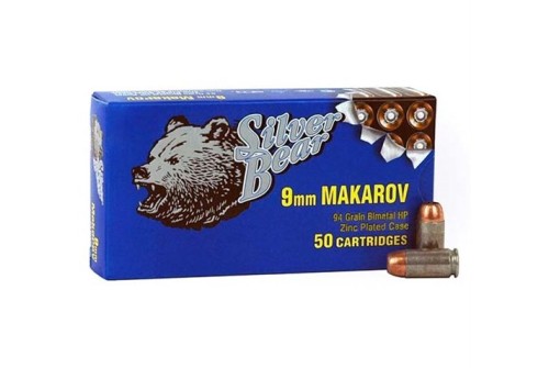 Silver Bear Bear 9X18 Makarov 94Gr. Jhp Zinc Plated Case 50-Pk A918RHPN 4607094861386