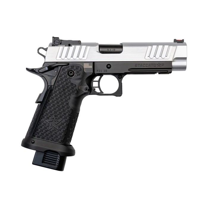 Staccato P 9mm, 4.4" Bull Barrel, G2, Dawson Fiber Optic, SS Slide, DLC Barrel, Black, 17rd/20rd