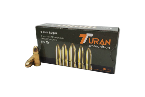 Turan 9mm 115 grain FMJ Case of 1000 Rounds Bulk (Brass Case)