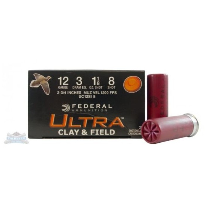 FEDERAL ULTRA CLAY & FIELD TARGET 12GA 25rds 2.75" 3DE 1-1/8OZ #8 SHOTSEHELL AMMUNITION