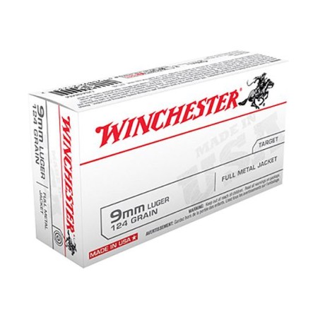 Winchester USA 9mm 124gr FMJ Ammunition 50rds - USA9MM