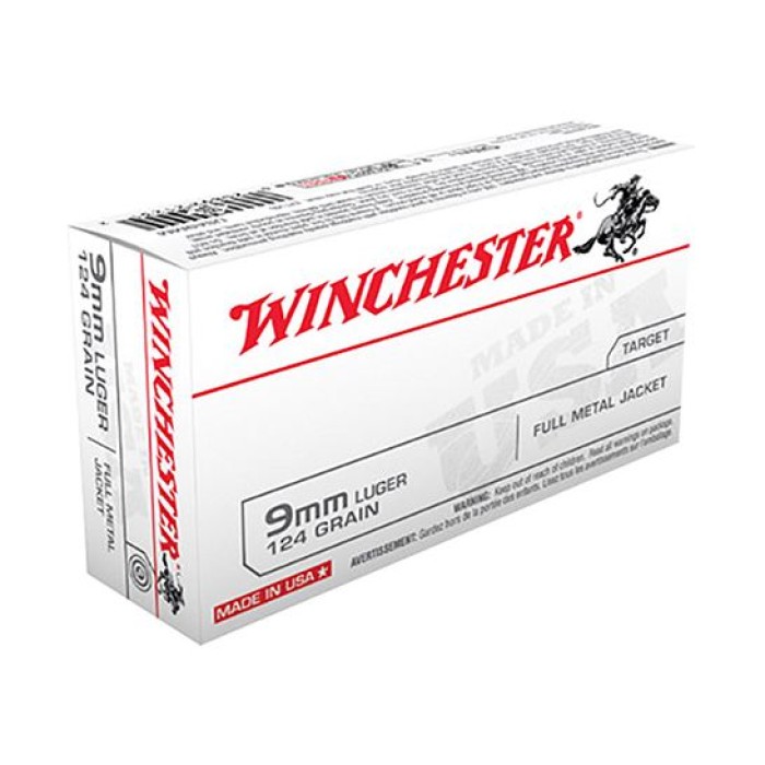 Winchester USA 9mm 124gr FMJ Ammunition 50rds - USA9MM