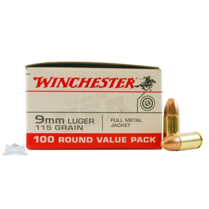 Winchester USA 9mm 115gr FMJ Ammunition 100rds - USA9MMVP