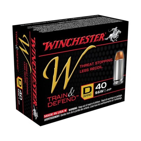 WINCHESTER W Train and Defend D 40SW 180Gr JHP 20/200 Handgun Ammo (W40SWD)