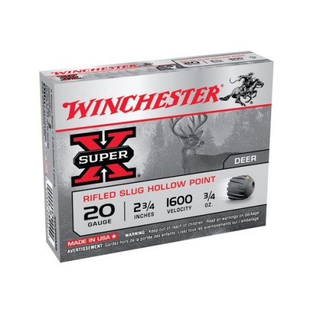 Winchester 20ga 2.75" 3/4oz Rifled Slug Super-X Ammunition 5rds - X20RSM5