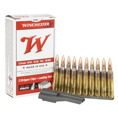 Winchester 55 gr FMJ M193 5.56x45 Ammunition, 30 Rounds On Stripper Clips - WM193CP