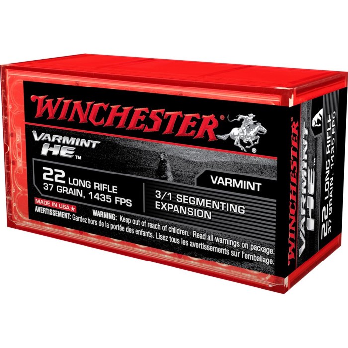 Winchester Ammo S22LRFSP Varmint HE 22 LR 37 gr 3/1 Segmenting Expansion 50 Bx - Dirty Bird Industries