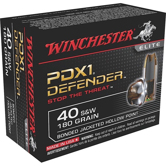 Winchester Ammo S40SWPDB1 PDX1 Defender 40 S&W 180 gr Bonded Jacket Hollow Point 20 Bx - Dirty Bird Industries