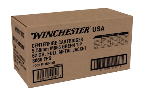 Winchester Ammo WM8551000 USA Green Tip 5.56x45mm NATO 62 gr Full Metal Jacket (FMJ) 1000 Bx - Dirty Bird Industries