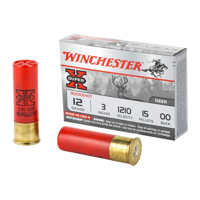 Winchester Ammunition, Super-X, 12 Gauge, 3, 00 Buck, Buckshot, 15 Pellets,5 Round Box - Dirty Bird Industries