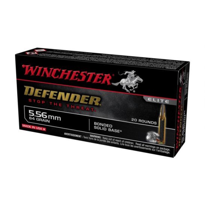 Winchester Defender Brass 5.56 Bonded Solid Base 64 Gr 20 Rds per Box