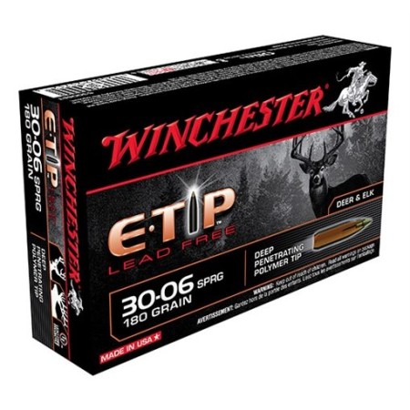 Winchester 30-06 Springfield 180 Grain E-Tip Lead-Free - Brass Casing