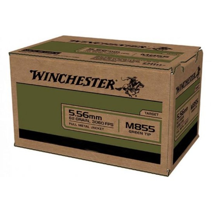 Winchester M855 62 gr FMJ 5.56x45mm Ammunition 1000 Rounds - WM8551000