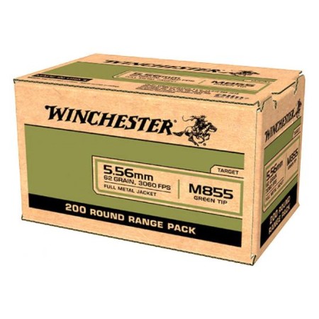 Winchester M855 62 gr FMJ Green Tip 5.56x45mm Ammunition 200 Rounds - WM855200