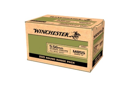 Winchester M855 62 gr FMJ Green Tip 5.56x45mm Ammunition 200 Rounds - WM855200