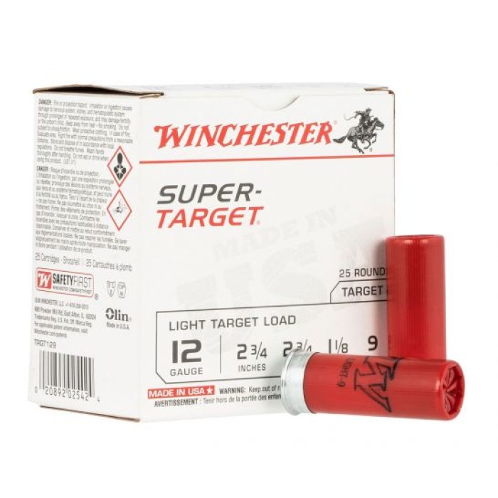 Winchester Super Target 2.75" 1 1/8 oz 9 Shot 12 Gauge Ammunition 25 Rounds - TRGT129