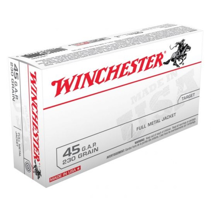 Winchester USA 230 gr FMJ 45 GAP Ammo 50/box - USA45G