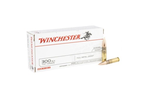 Winchester USA Target 147 gr FMJ 300 Blackout Ammunition, 20 Rounds - USA300B147