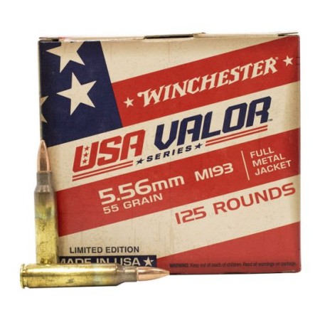 Winchester USA Valor M193 55 gr FMJ 5.56 Ammunition, 125 Rounds - USA193125