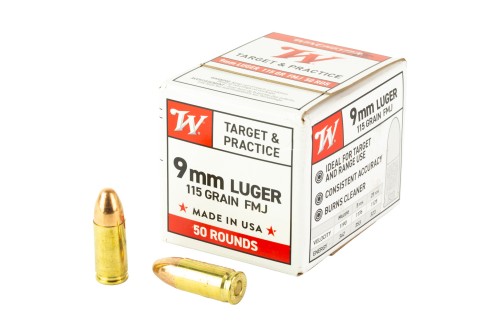 Winchester USA White Box Brass 9mm 115-Grain 50-Rounds FMJ