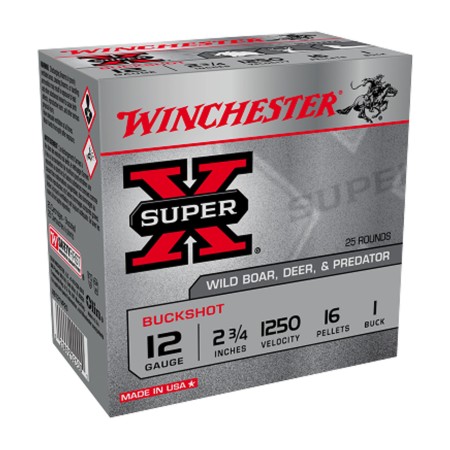 Win Ammo Super-x 12ga. 2.75" - 1250fps. #1bk 16-pellets 25-pk