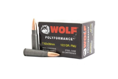 Wolf Ammo Performance 7.62x39mm 122 Grain Full Metal Jacket Steel Cased Centerfire Rifle Ammunition Box of 20