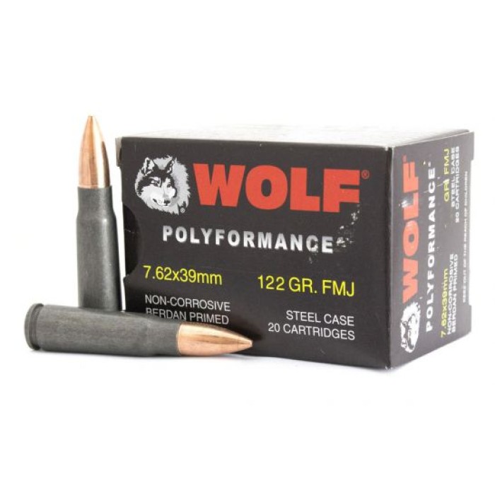 Wolf Ammo Performance 7.62x39mm 122 Grain Full Metal Jacket Steel Cased Centerfire Rifle Ammunition Box of 20