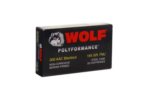 Wolf Polyformance 145 gr FMJ Steel Cased 300 Blackout Ammunition, 20 Rounds - WOLA300AACFMJ