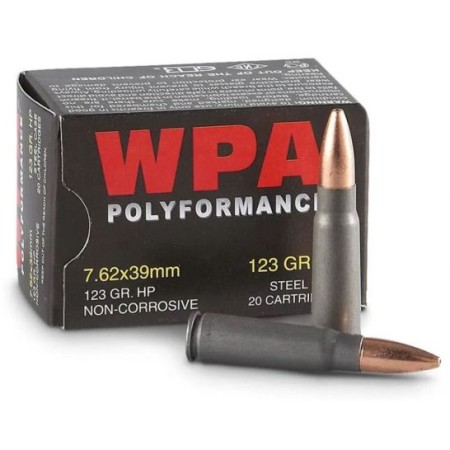 Wolf Ammo Military Classic Centerfire Rifle Ammo, 7.62x39mm, 124 grain, Full Metal Jacket, BiMetal Case, 20 Rounds, MC762BFMJ-BX