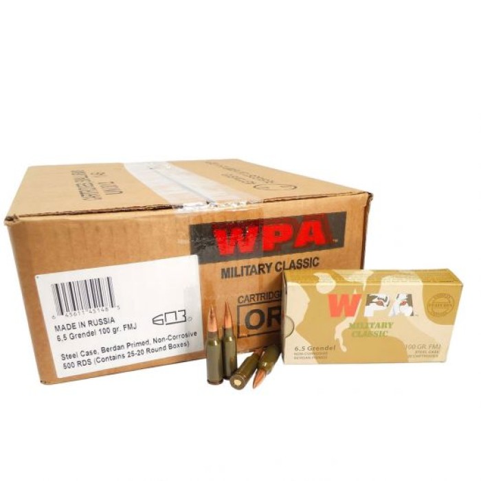 Wolf Performance Military Classic 100 gr Full Metal Jacket Boat Tail 6.5mm Grendel Ammo, 500 rds/case - MC65GRENFMH