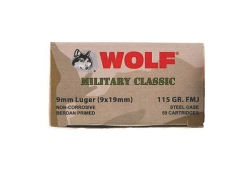 Wolf Military Classic 9mm, 115gr, Full Metal Jacket, 50rd Box