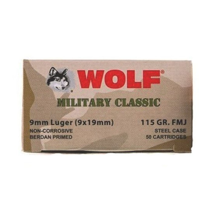 Wolf Military Classic 9mm, 115gr, Full Metal Jacket, 50rd Box