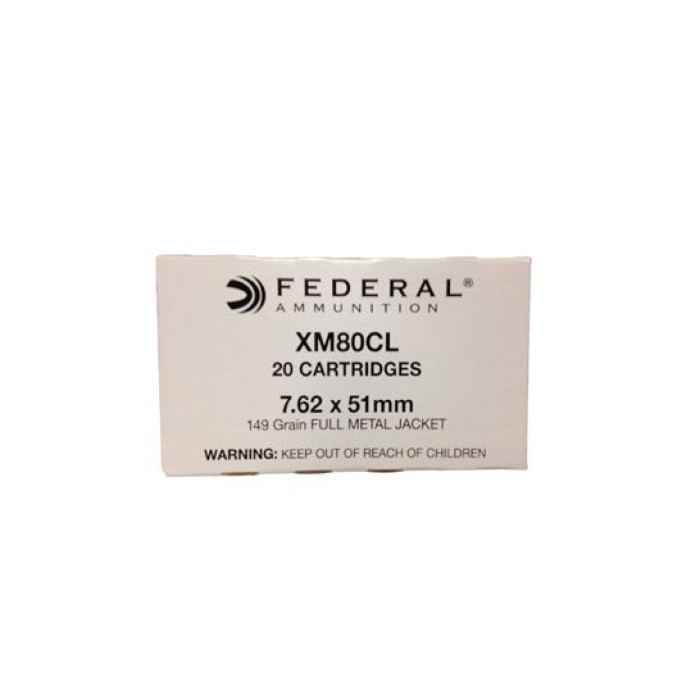 Federal 7.62x51mm NATO 149gr FMJ M80 Ammuniton 20rds -XM80CL