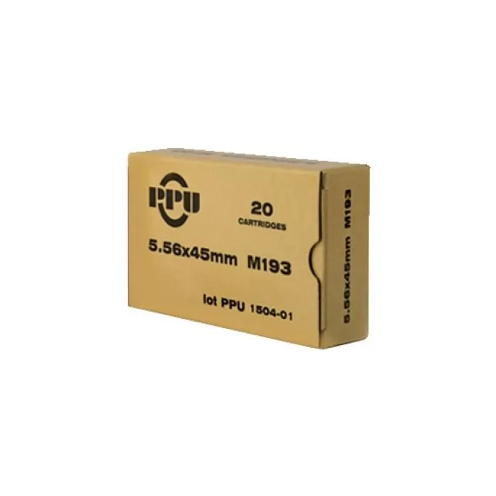 PPU 5.56x45 M193 FMJBT 55gr 20 Rounds PPU 5.56x45 M193 FMJBT 55gr 20 Rounds