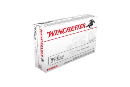 Winchester USA 308 Win 147gr FMJ Ammunition, 20 Round Box - USA3081
