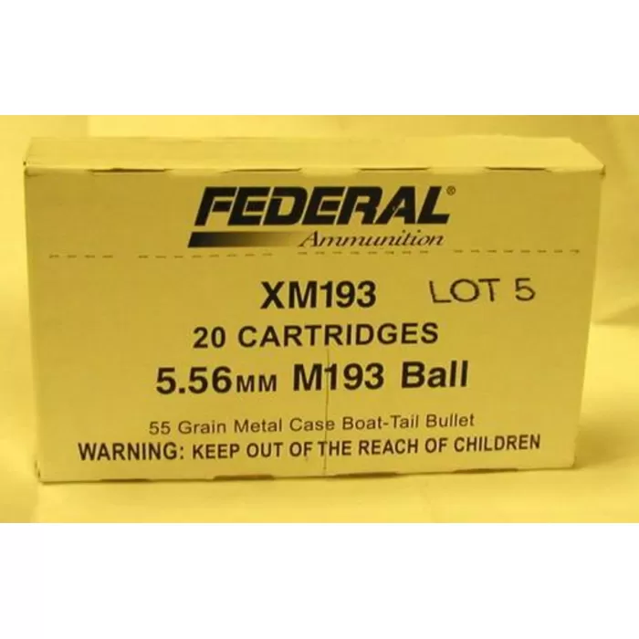 Federal Ammo 5.56 Nato 55Gr Fmj 20/Bx XM193H Federal Ammo 5.56 Nato 55Gr Fmj 20/Bx XM193H