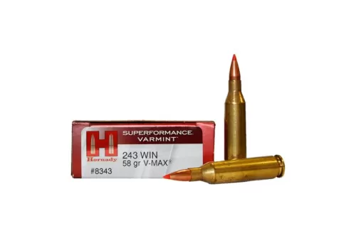 Hornady 8343 Superformance Varmint  243 Win 58 gr V-Max 20 Bx/ 10 Cs