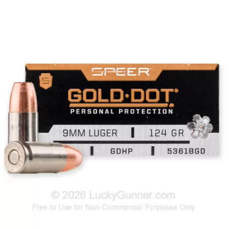 Speer Gold Dot Handgun Personal Protection Ammunition 9mm Luger 124gr JHP 1150 fps 50/ct