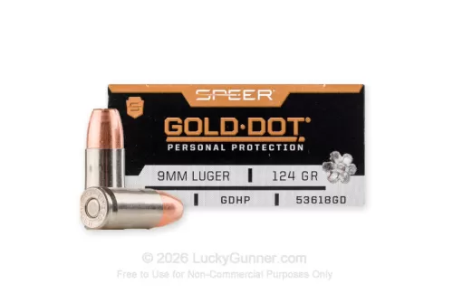 Speer Gold Dot Handgun Personal Protection Ammunition 9mm Luger 124gr JHP 1150 fps 50/ct