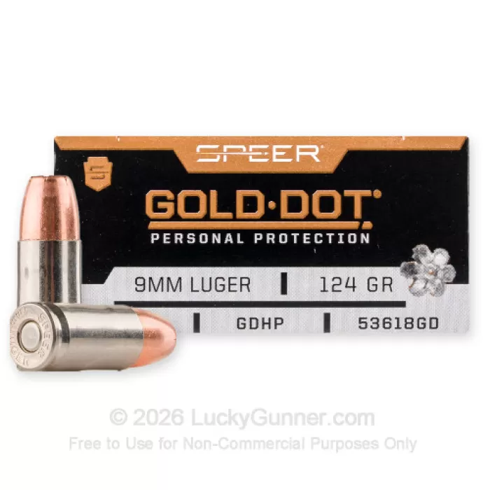 Speer Gold Dot Handgun Personal Protection Ammunition 9mm Luger 124gr JHP 1150 fps 50/ct