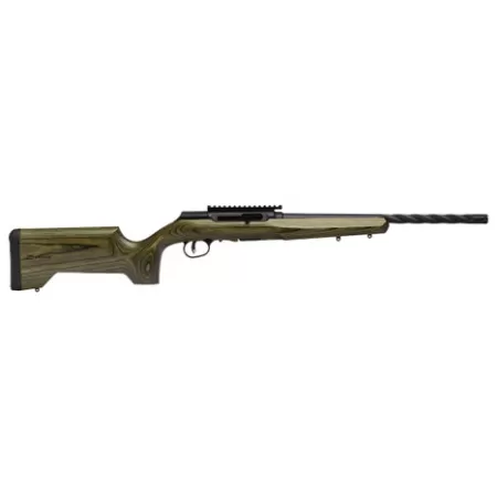 Savage Arms 47258 A Series Full Size 22 LR 10+1 18" Matte Black Spiral Fluted Threaded Barrel, Matte Black Carbon Steel Receiver w/ Picatinny Rail, OD Green Fixed Laminate Stock, Right Hand