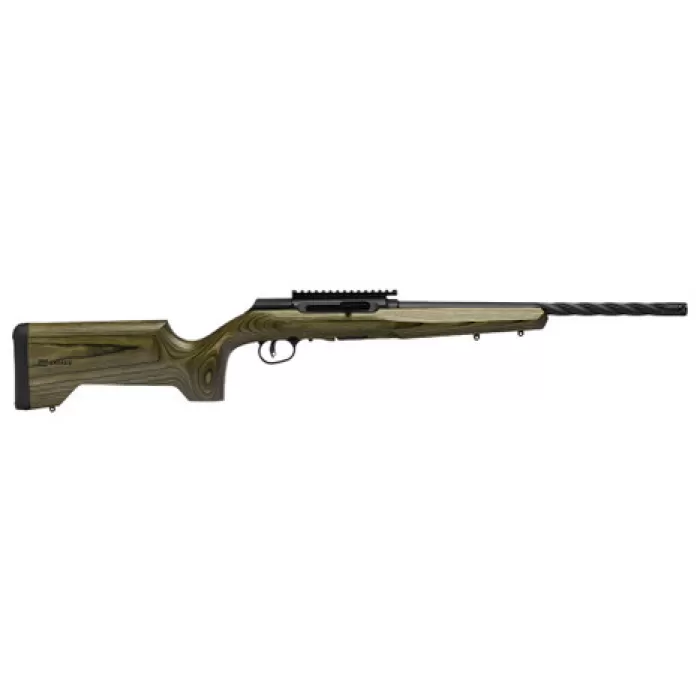 Savage Arms 47258 A Series Full Size 22 LR 10+1 18" Matte Black Spiral Fluted Threaded Barrel, Matte Black Carbon Steel Receiver w/ Picatinny Rail, OD Green Fixed Laminate Stock, Right Hand